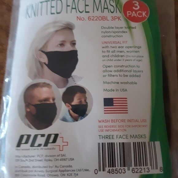 Face Masks 3 pack for face coverings unisex pack reusable nonsurgical black - Picture 2 of 14